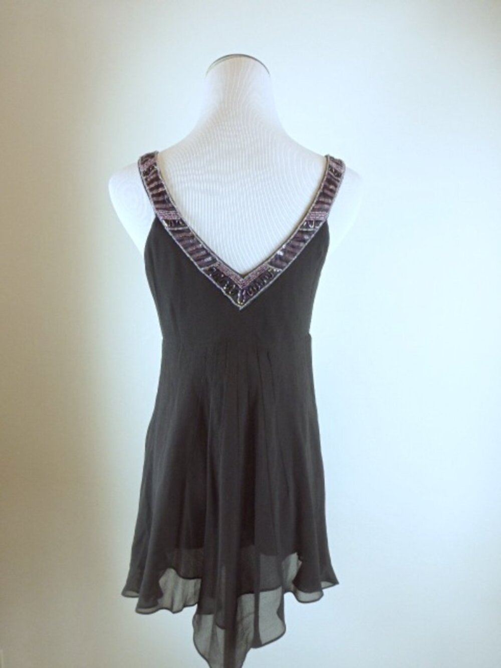SUE WONG SILK beaded Bustier black pink mini dress M - Picture 4 of 5